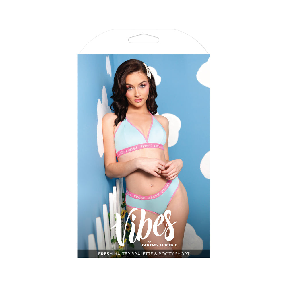 FANTASY LINGERIE VIBES FRESH HALTER BRALETTE & BOOTY SHORT LIGHT BLUE L/XL