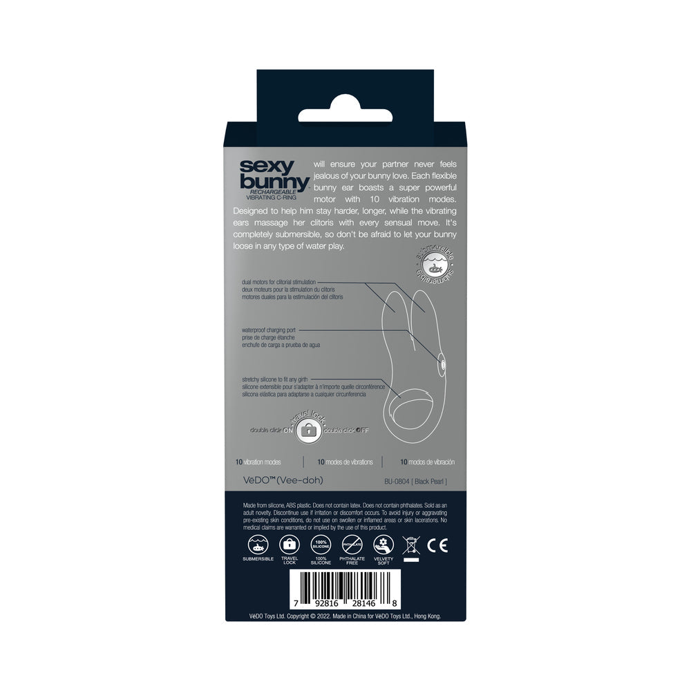 VEDO - SEXY BUNNY RECHARGEABLE VIBRATING C-RING BLACK PEARL