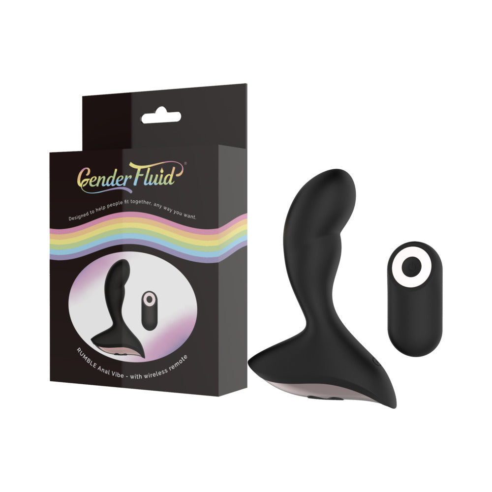 GENDER FLUID RUMBLE RECHARGEABLE REMOTE-CONTROLLED SILICONE ANAL VIBRATOR BLACK