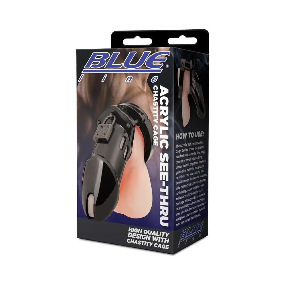 ELECTRIC EEL - BLUE LINE ACRYLIC CHASTITY CAGE BLACK