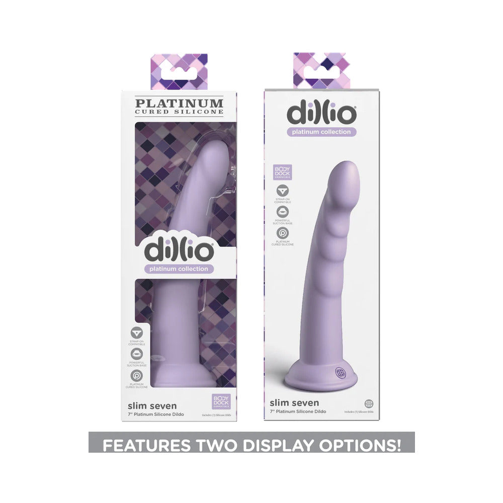 DILLIO PLATINUM COLLECTION SLIM SEVEN 7 IN. SILICONE DILDO PURPLE