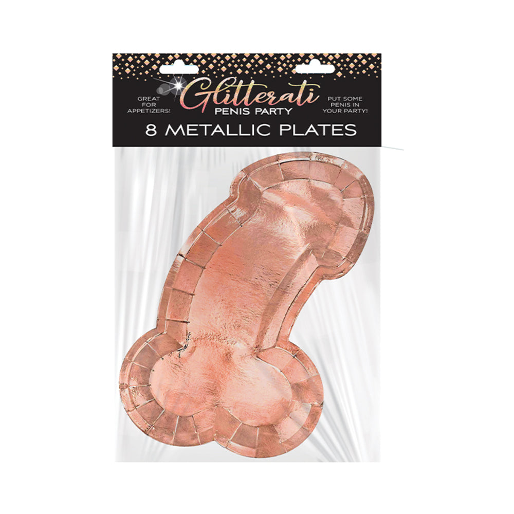 LITTLE GENIE - GLITTERATI PENIS PARTY ROSE GOLD PLATES 8-PACK