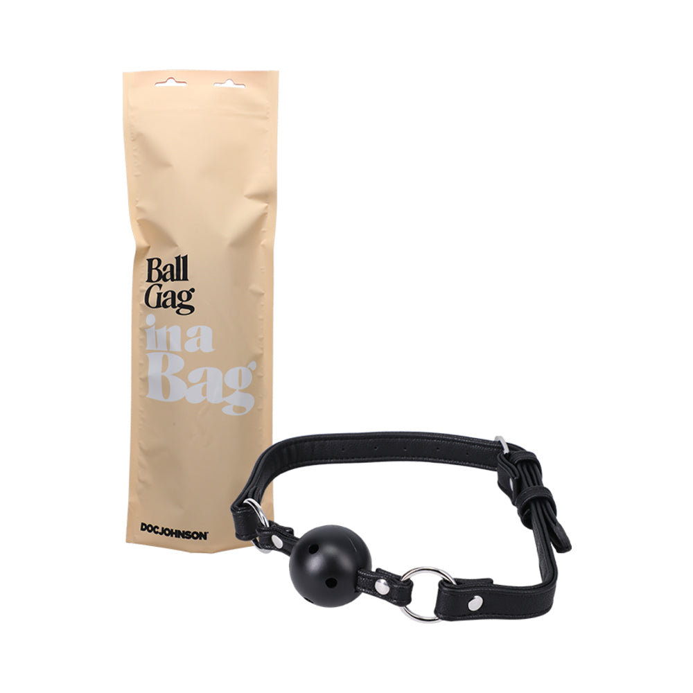 DOC JOHNSON BALL GAG IN A BAG FAUX LEATHER BREATHABLE BLACK