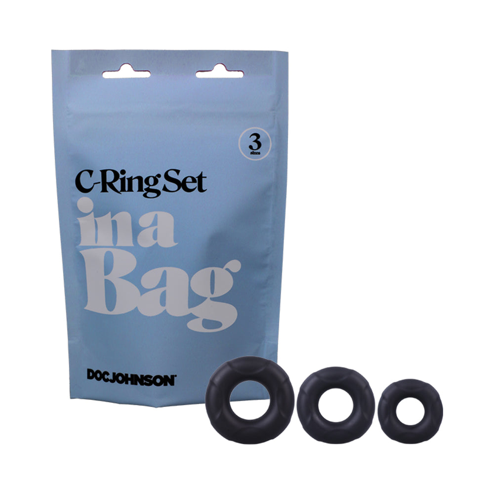 DOC JOHNSON C-RING SET IN A BAG 3-PIECE SILICONE COCKRINGS BLACK