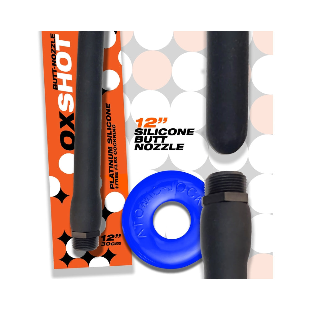 OXBALLS - OXSHOT BUTT NOZZLE SHOWER HOSE 12 IN. + FLEX COCKRING BLACK