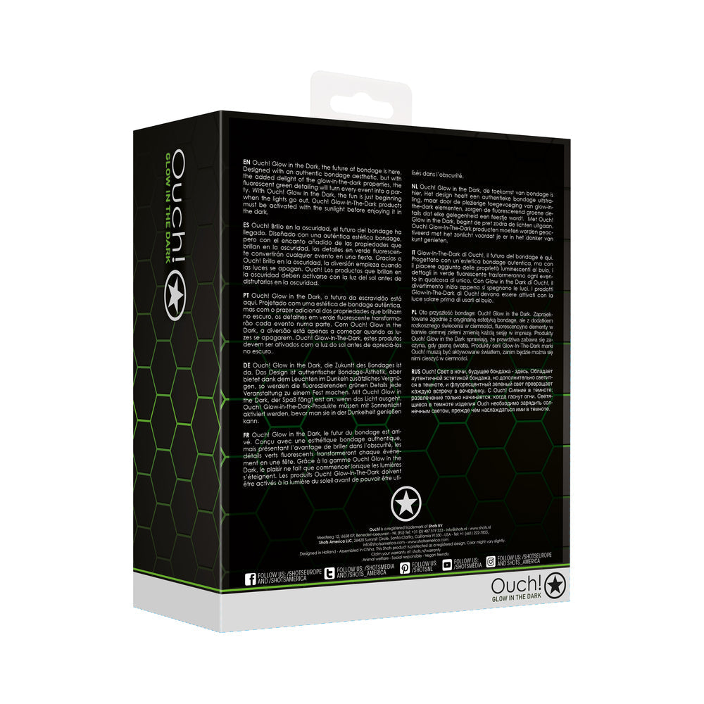 SHOTS - OUCH! GLOW IN THE DARK THIGH STRAP-ON HARNESS WITH 5 IN. SILICONE DILDO NEON GREEN