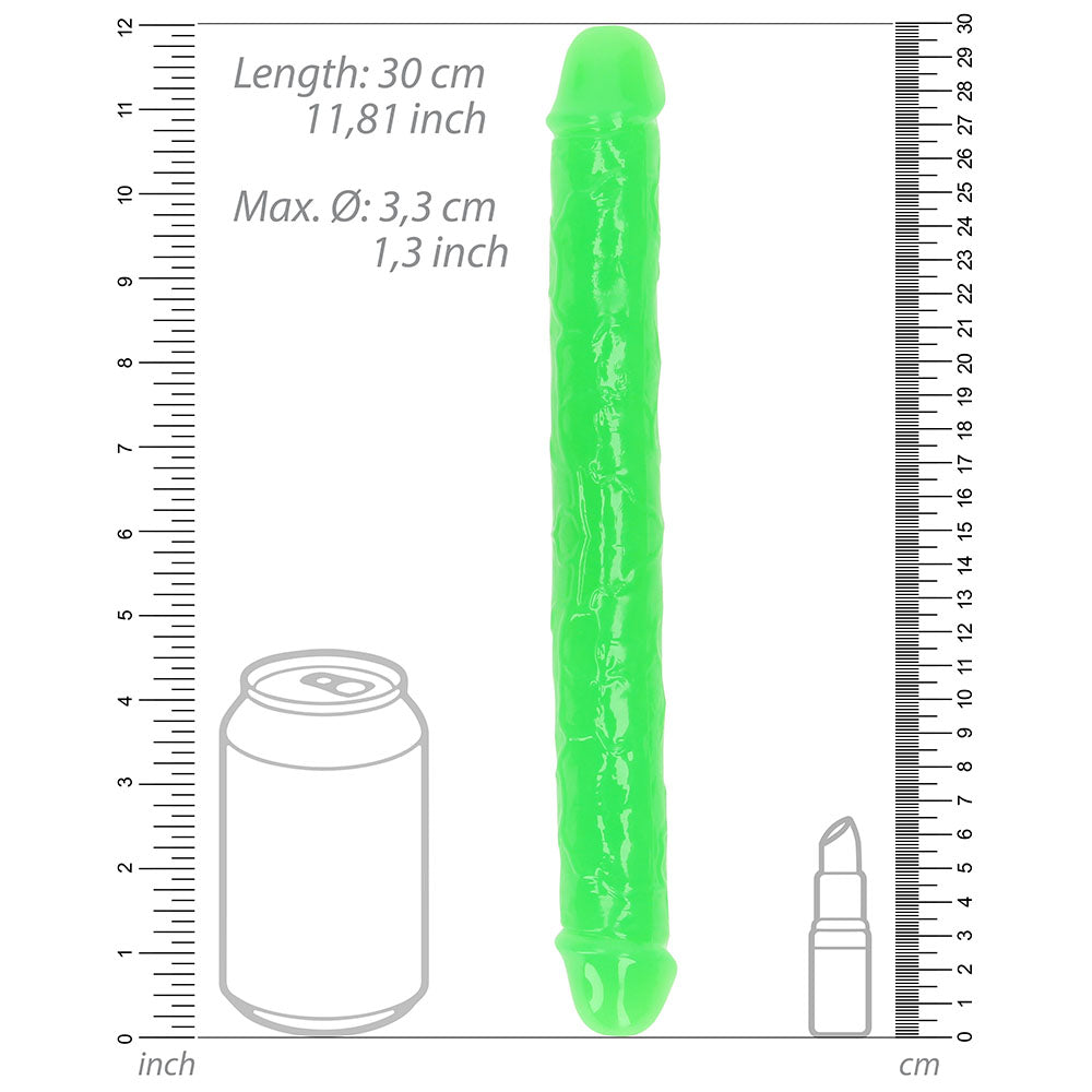 REALROCK GLOW IN THE DARK DOUBLE DONG 12 IN. DUAL-ENDED DILDO NEON GREEN