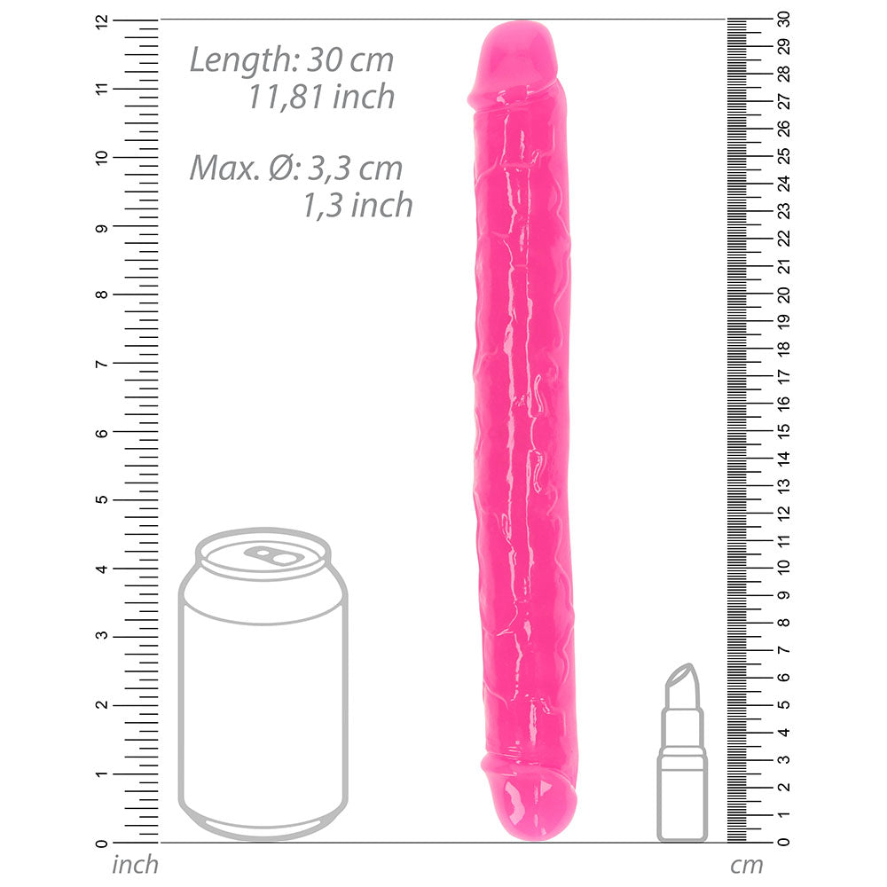 REALROCK GLOW IN THE DARK DOUBLE DONG 12 IN. DUAL-ENDED DILDO NEON PINK