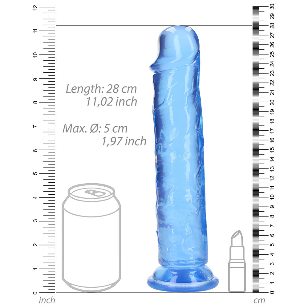 SHOTS - REALROCK CRYSTAL CLEAR STRAIGHT 10 IN. DILDO WITHOUT BALLS BLUE