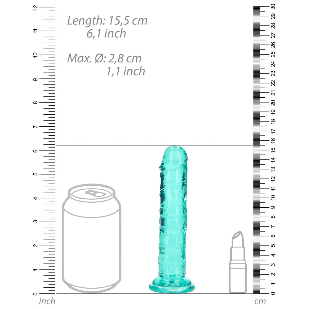 REALROCK CRYSTAL CLEAR STRAIGHT 6 IN. DILDO WITHOUT BALLS TURQUOISE
