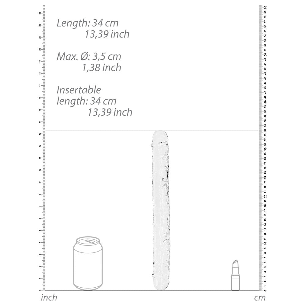 SHOTS - REALROCK CRYSTAL CLEAR DOUBLE DONG 13 IN. DUAL-ENDED DILDO CLEAR