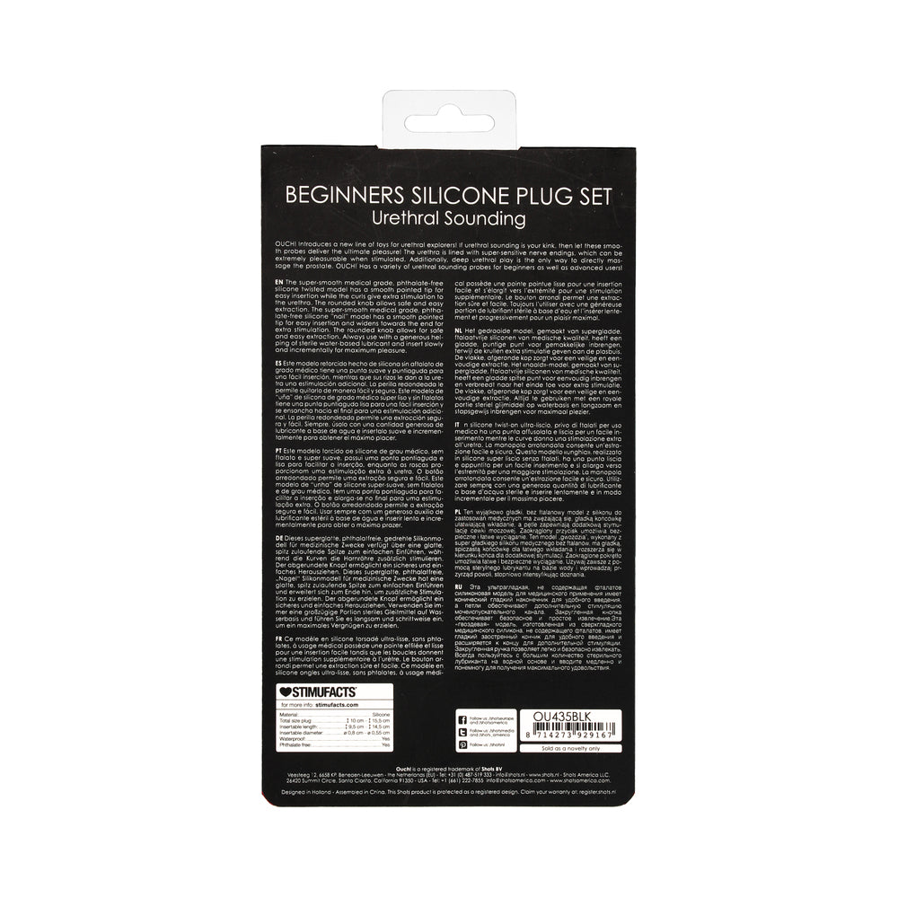 OUCH! URETHRAL SOUNDING BEGINNERS SILICONE PLUG SET BLACK 8 MM / 10 MM