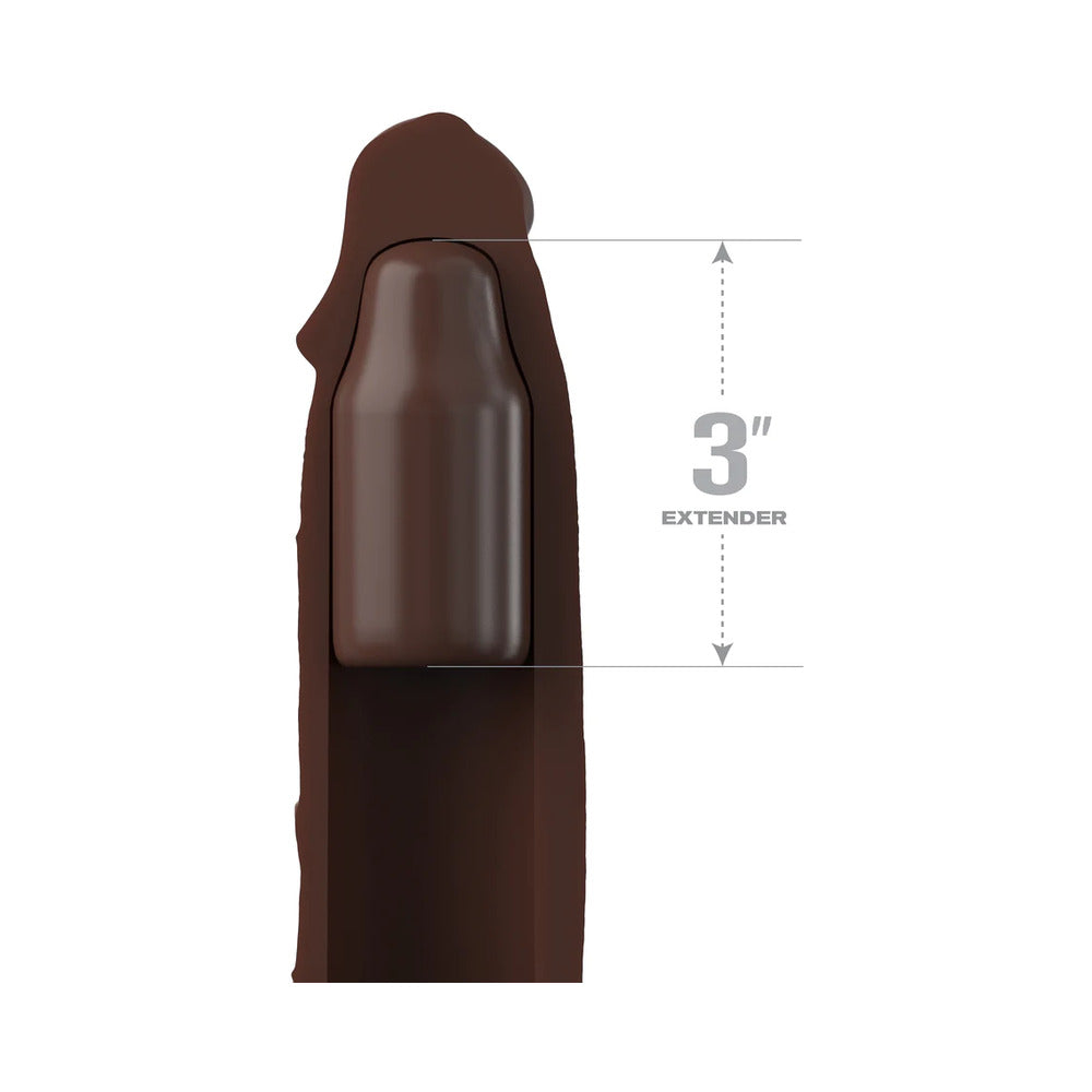 FANTASY X-TENSIONS ELITE 9 IN. SILICONE MEGA EXTENSION SLEEVE WITH 3 IN. EXTENDER BROWN