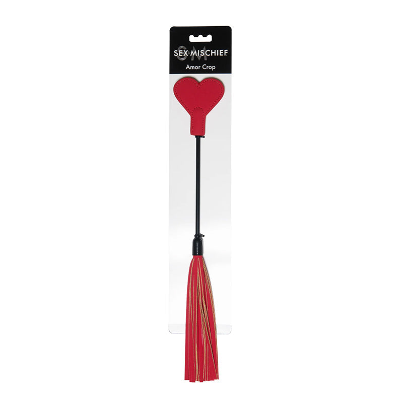 SPORTSHEETS SEX & MISCHIEF AMOR CROP HEART-SHAPED DUAL-ENDED FLOGGER RED