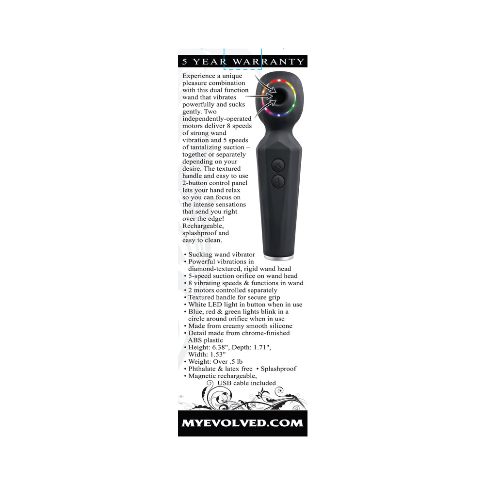 EVOLVED - RAINBOW SUCKER LIGHT-UP RECHARGEABLE DUAL-FUNCTION SILICONE SUCTION WAND VIBRATOR BLACK