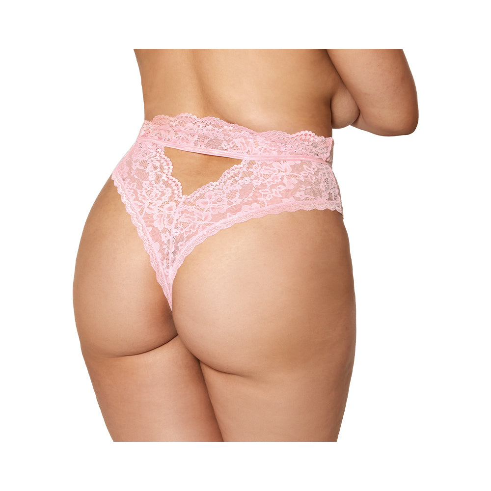 DREAMGIRL HIGH-WAIST SCALLOP LACE PANTY WITH KEYHOLE BACK PINK 2XL