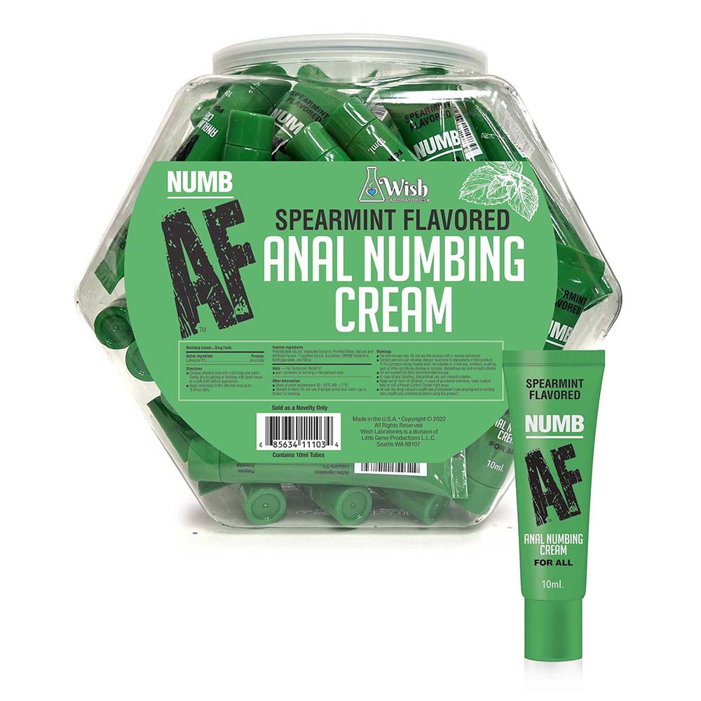 LITTLE GENIE - NUMB AF SPEARMINT FLAVORED ANAL NUMBING CREAM 65-PIECE FISHBOWL DISPLAY