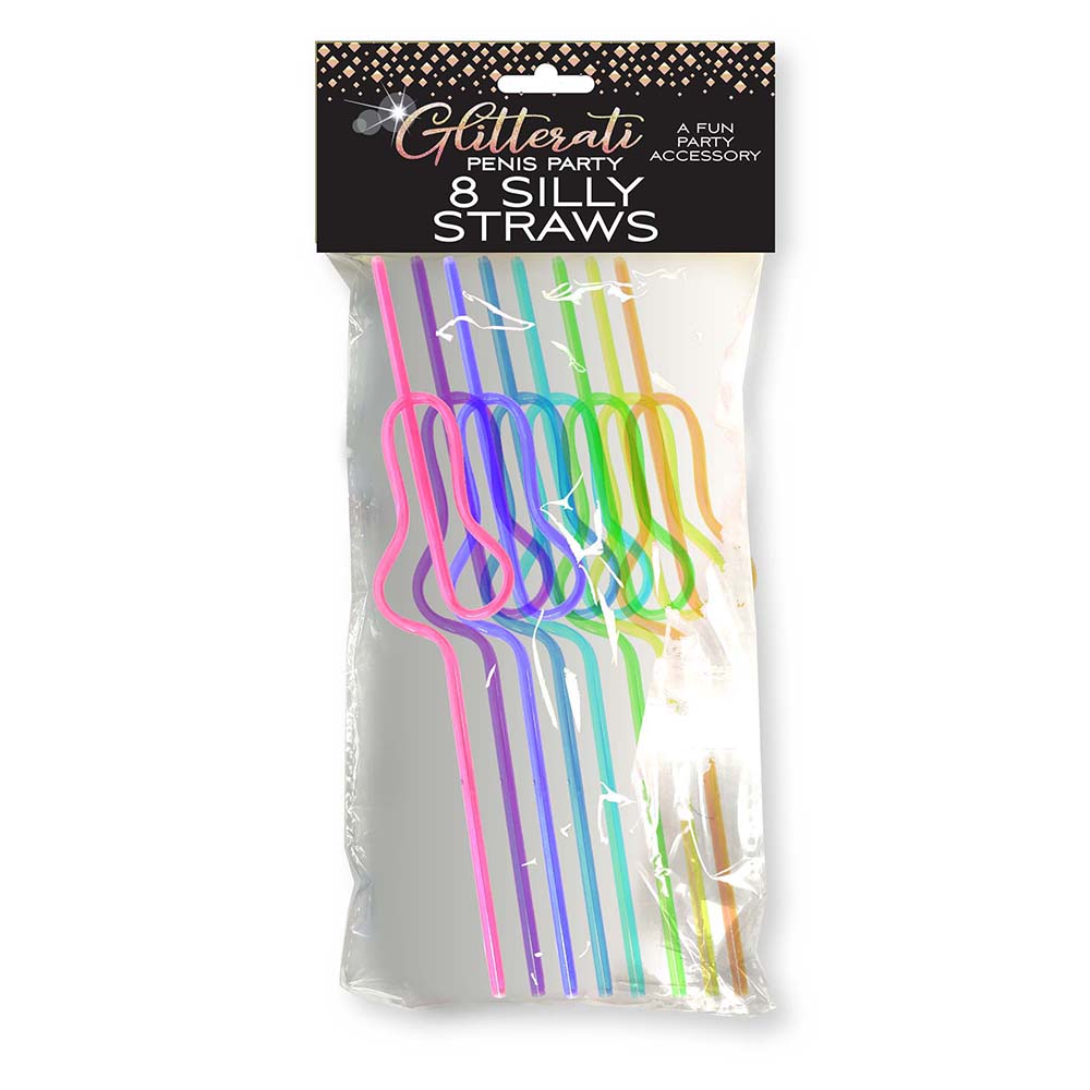 GLITTERATI PENIS PARTY SILLY STRAWS 8-PACK
