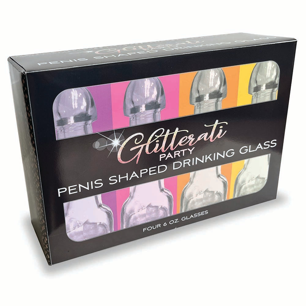 LITTLE GENIE - GLITTERATI PARTY 6 OZ. PENIS SHAPED DRINKING GLASS 4-PACK