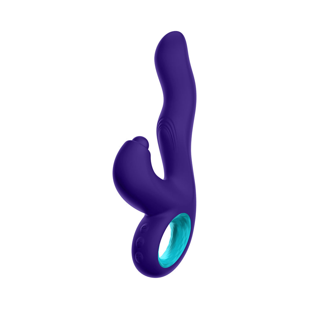 FEMMEFUNN KLIO RECHARGEABLE SILICONE TRIPLE ACTION THUMPING RABBIT VIBRATOR DARK PURPLE