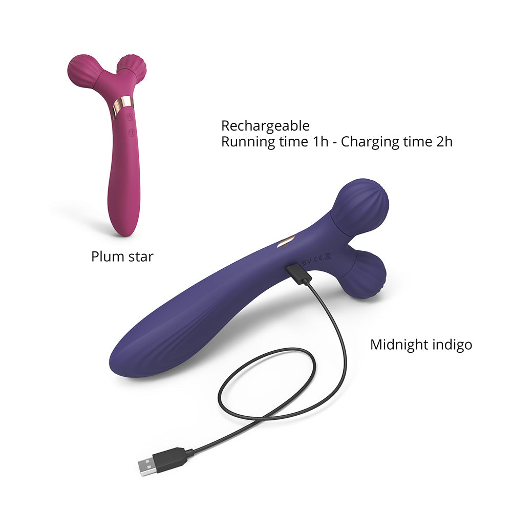 LOVELY PLANET - LOVE TO LOVE FIREBALL MASAJADOR Y VIBRADOR CORPORAL DE SILICONA RECARGABLE CON DOBLE EXTREMO ÍNDIGO NOCTURNO