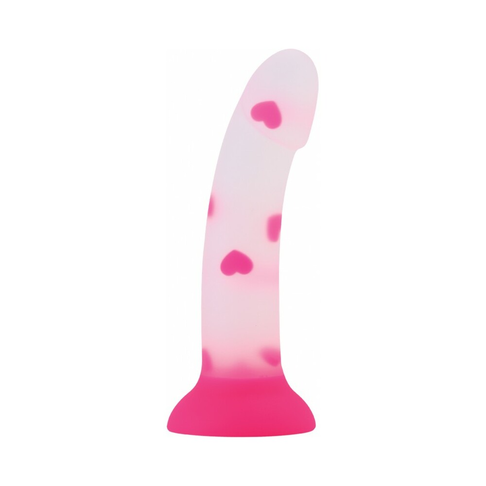 HOTT PRODUCTS - SWEET SEX SWEETHEART BENDABLE 7 IN. SILICONE DILDO HEART PRINT PINK