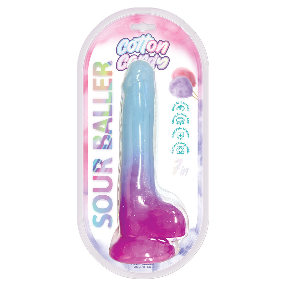 HOTT PRODUCTS - COTTON CANDY SOUR BALLER 7 IN. SILICONE DILDO AQUA/PURPLE