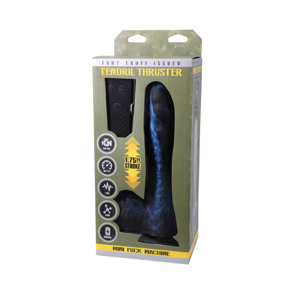 DOC JOHNSON - FORT TROFF TENDRIL THRUSTER MÁQUINA DE FOLLAR MINI RECARGABLE CON DILDO DE SILICONA DE 8.5 PULGADAS CON CONTROL REMOTO AZUL/NEGRO