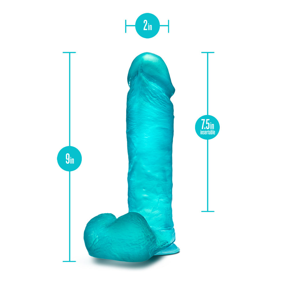 COLORETE - B YOURS PLUS MONTAÑA Y GEMIDO DILDO DE 9 PULGADAS CON BOLAS AZUL VERDOSO