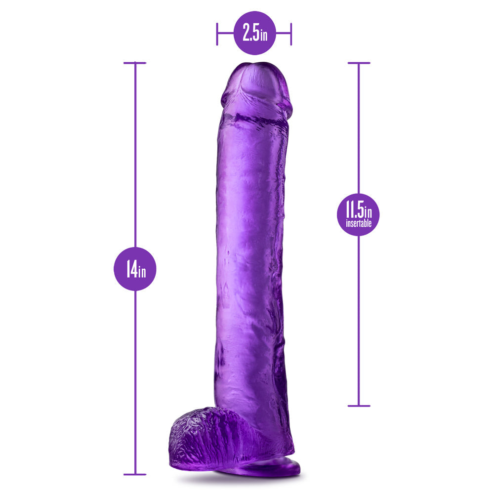 B YOURS PLUS HEFTY N'' HUNG 14 IN. DILDO WITH BALLS PURPLE