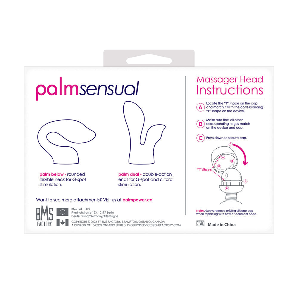BMS - PALMPOWER PALMSENSUAL ATTACHMENTS 2-PIECE SILICONE MASSAGER HEADS BLUE