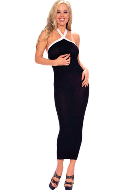 MUSIC LEGS - VESTIDO LARGO NEGRO C/BLANCO *