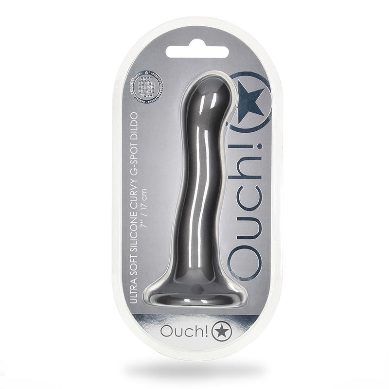 OUCH! ULTRA SOFT SILICONE 7 IN. CURVY G-SPOT DILDO GUNMETAL