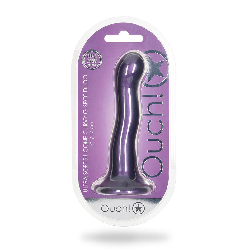 SHOTS - OUCH! ULTRA SOFT SILICONE 7 IN. CURVY G-SPOT DILDO METALLIC PURPLE