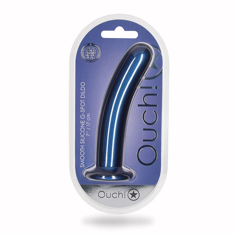 OUCH! SMOOTH SILICONE 7 IN. G-SPOT DILDO METALLIC BLUE