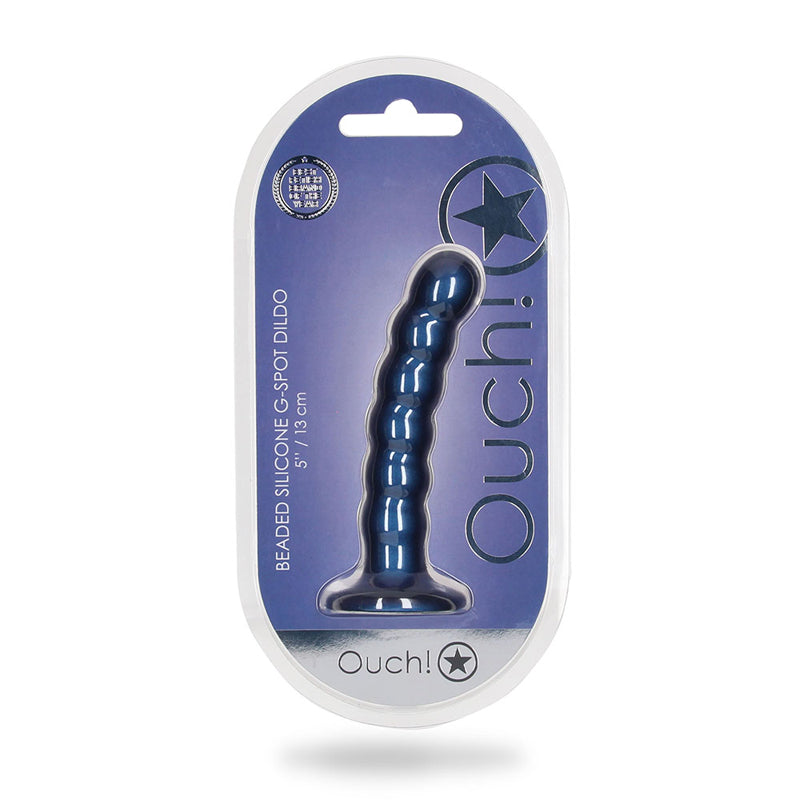 DISPAROS - ¡AY! DILDO DE SILICONA CON CUENTAS DE 5 PULGADAS PARA EL PUNTO G AZUL METÁLICO