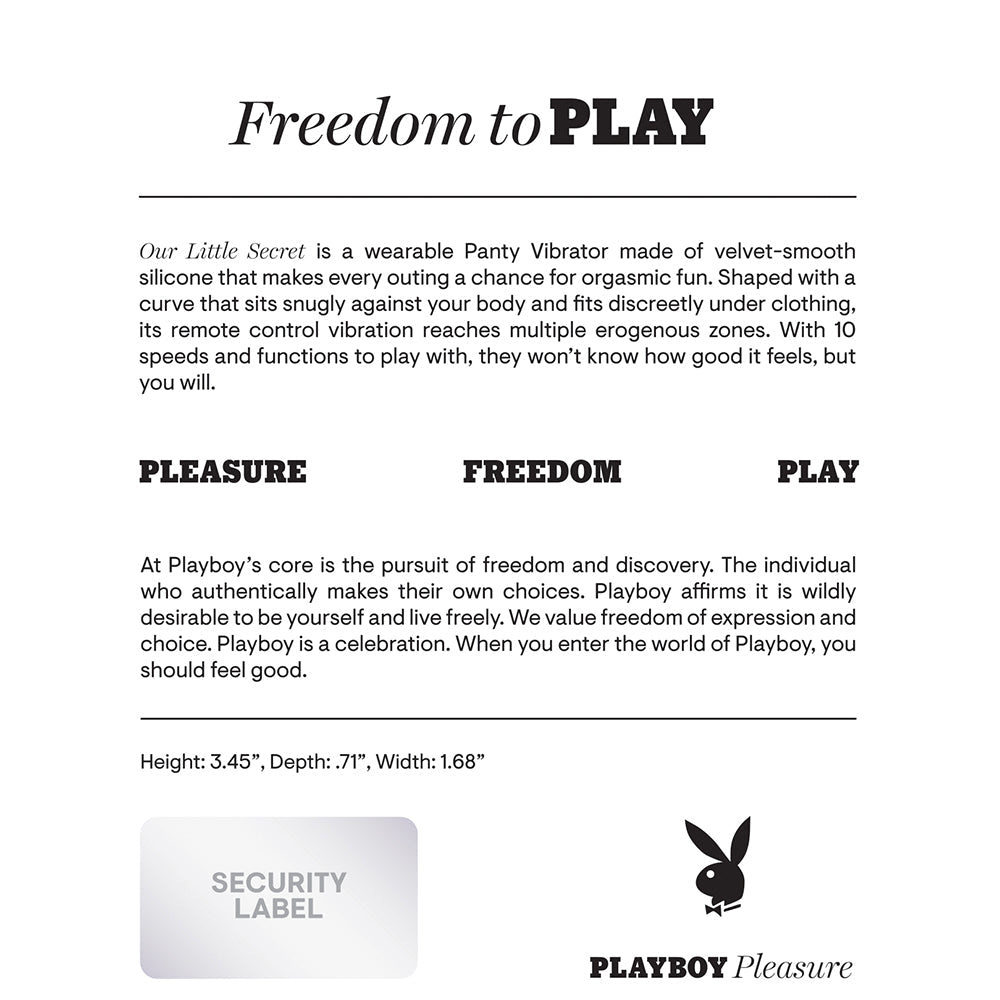 PLAYBOY - NUESTRO PEQUEÑO SECRETO VIBRADOR DE SILICONA CON CONTROL REMOTO RECARGABLE PARA LENCERÍA ACAI