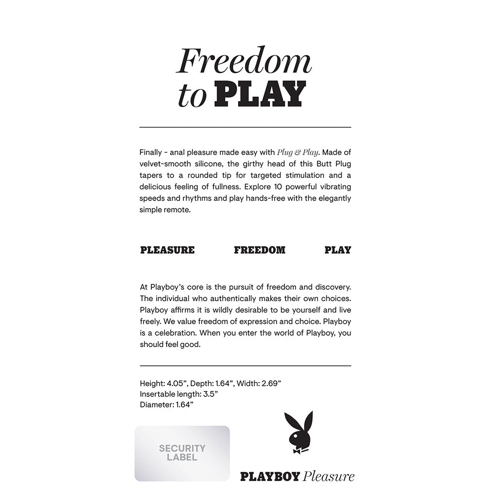 PLAYBOY PLUG & PLAY RECHARGEABLE REMOTE CONTROLLED VIBRATING SILICONE ANAL PLUG NAVY