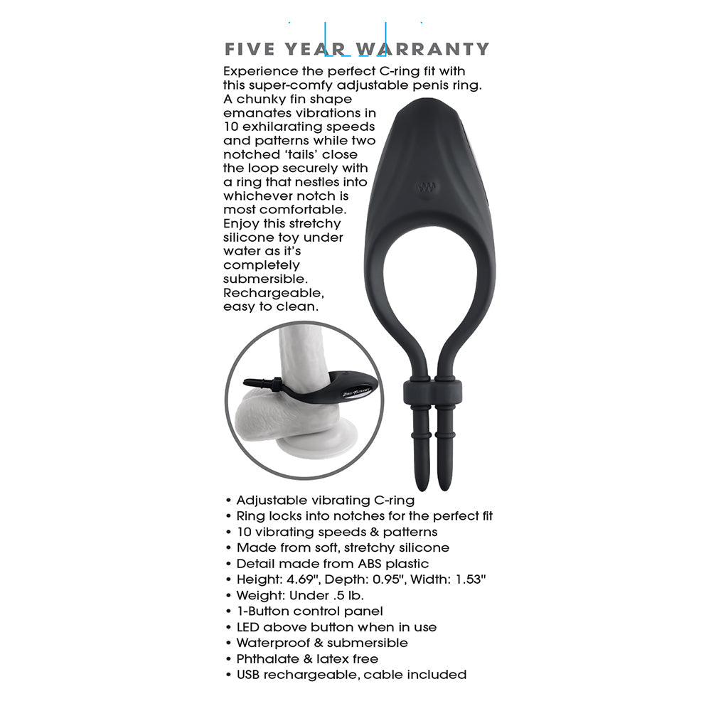 ZERO TOLERANCE - PERFECT FIT RECHARGEABLE VIBRATING SILICONE LASSO COCKRING BLACK