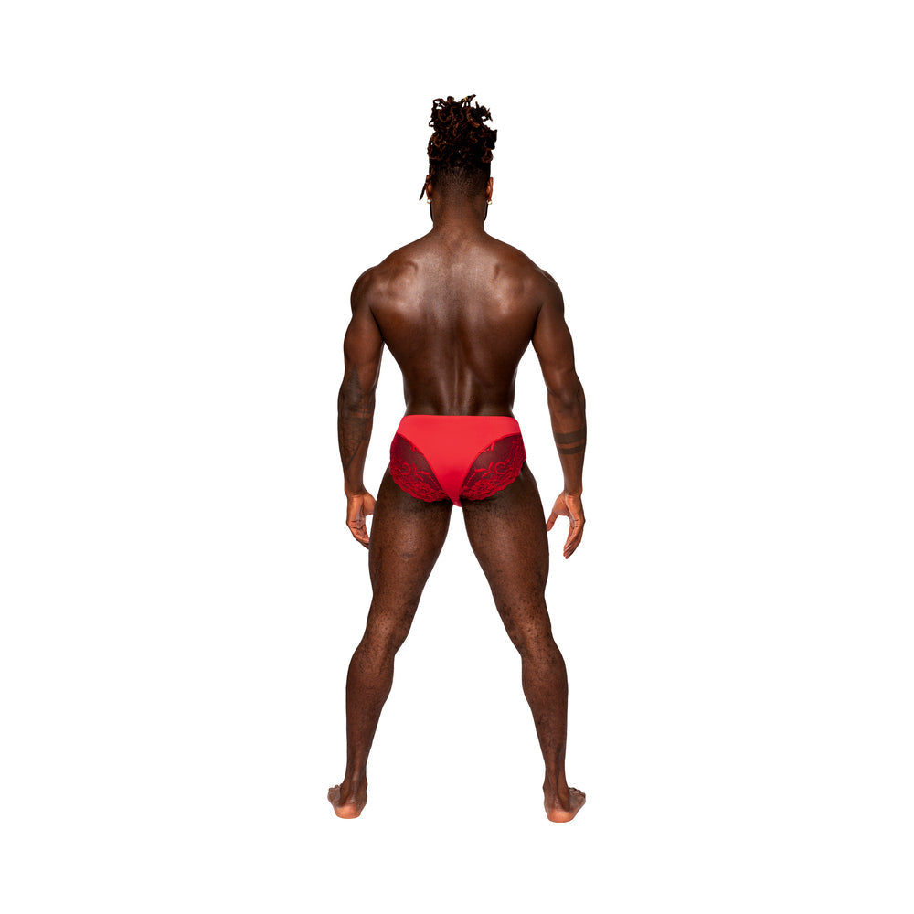 MALE POWER SASSY LACE BIKINI SOLID POUCH RED L