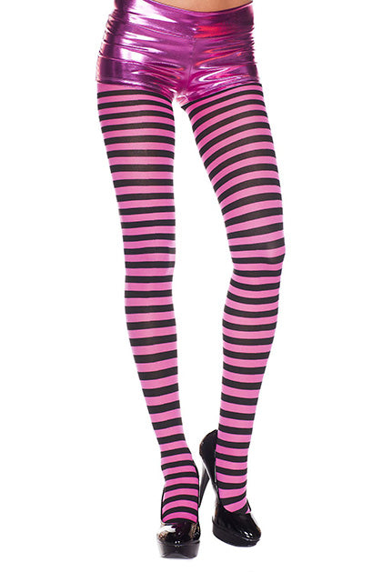 MUSIC LEGS - MEDIAS FUCHSIA RAYAS NEGRAS *