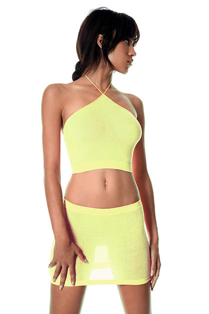 MUSIC LEGS - TOP Y FALDA LUREX AMARILLO NEON