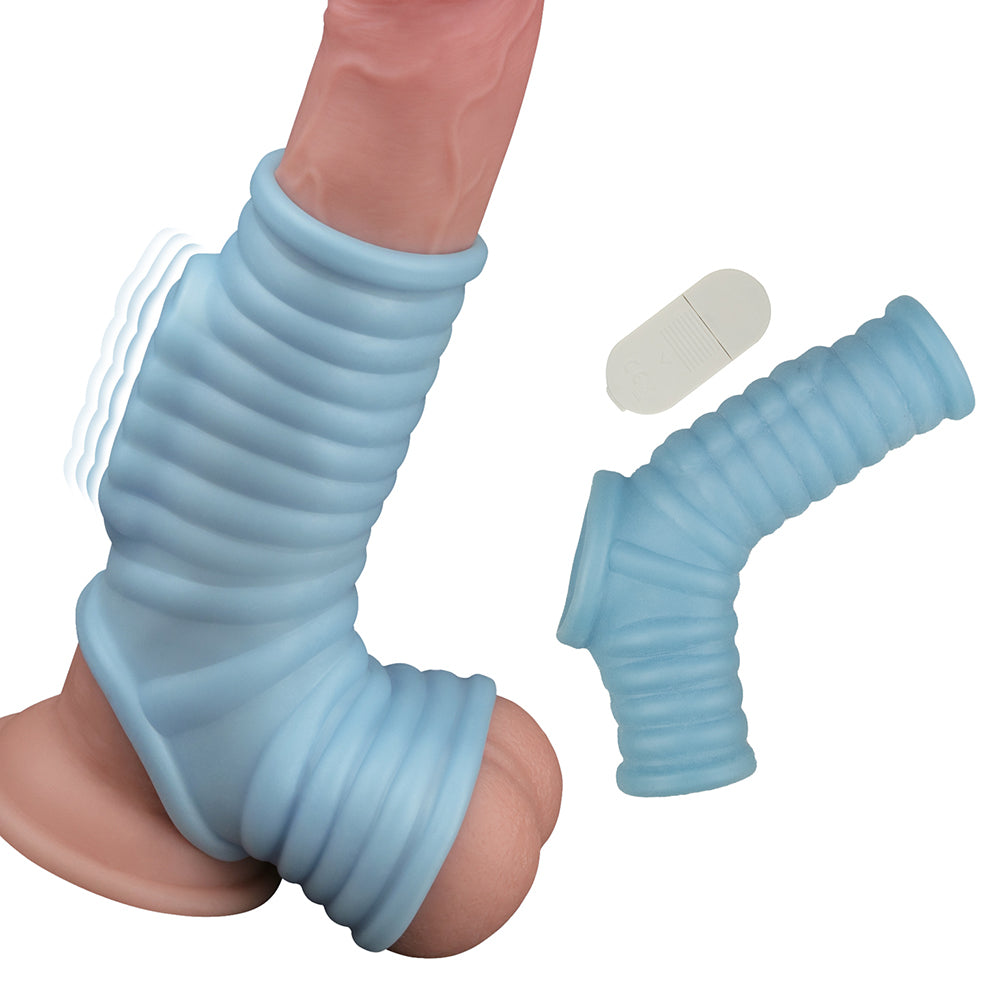 NASSTOYS POWER SLEEVE RIBBED FIT VIBRATING PENIS ENHANCER BLUE