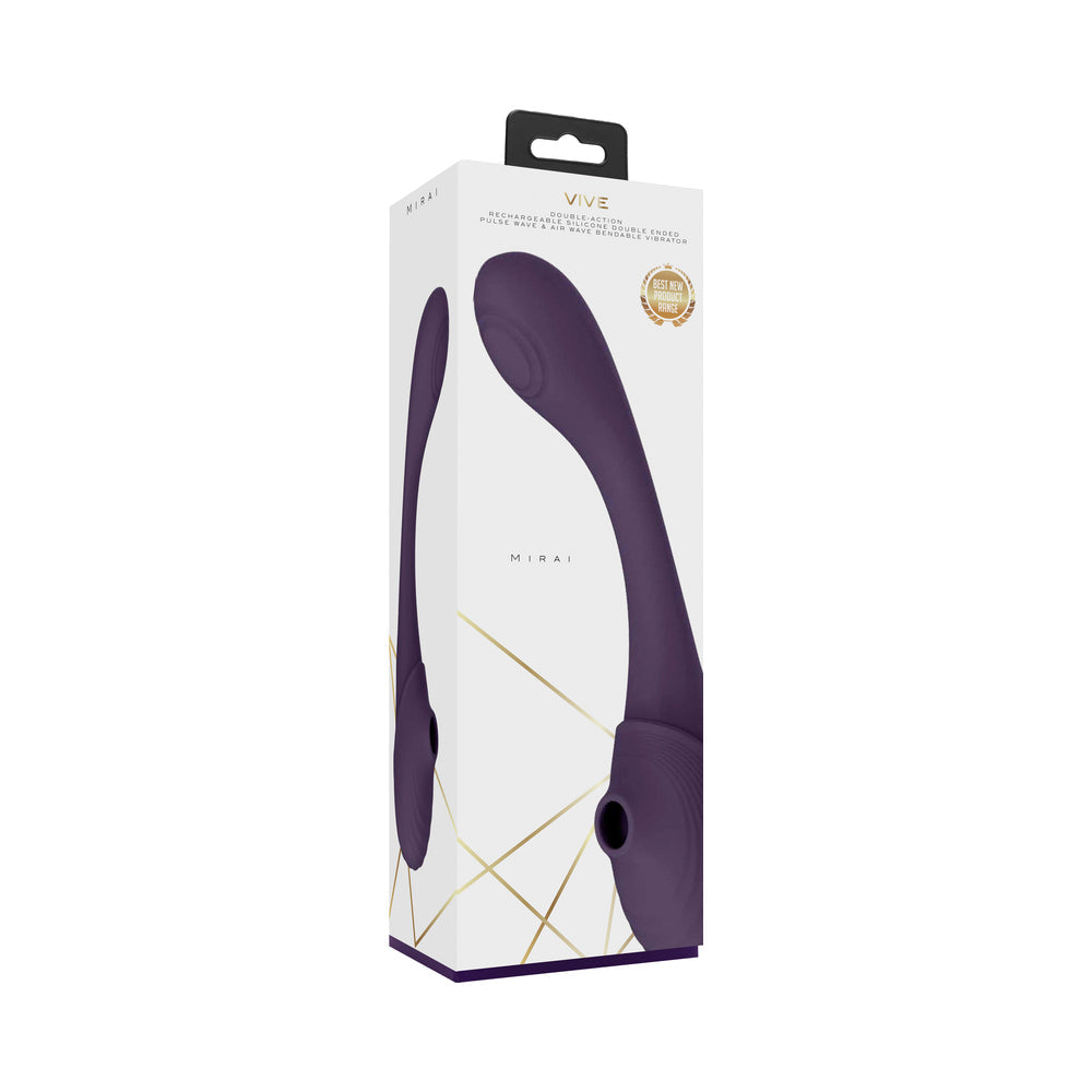 SHOTS - VIVE MIRAI RECHARGEABLE DOUBLE ENDED PULSE WAVE & AIR WAVE BENDABLE SILICONE VIBRATOR PURPLE