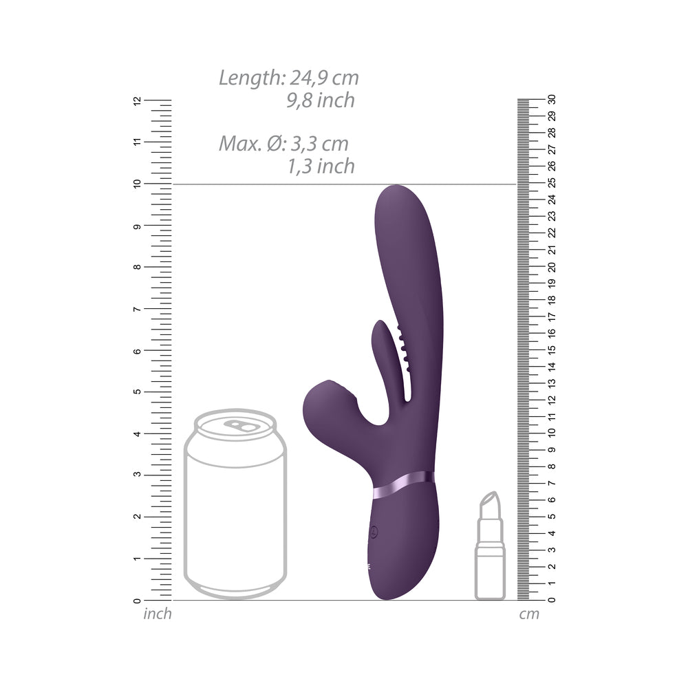SHOTS - VIVE KURA RECHARGEABLE THRUSTING SILICONE G-SPOT VIBRATOR WITH FLAPPING TONGUE AND PULSE WAVE STIMULATOR PURPLE