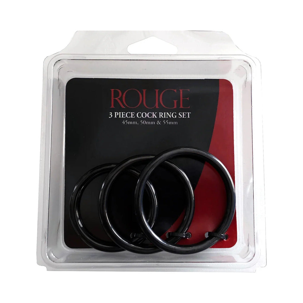 ROUGE STAINLESS STEEL 3 PIECE COCK RING SET (45/50/55MM) BLACK