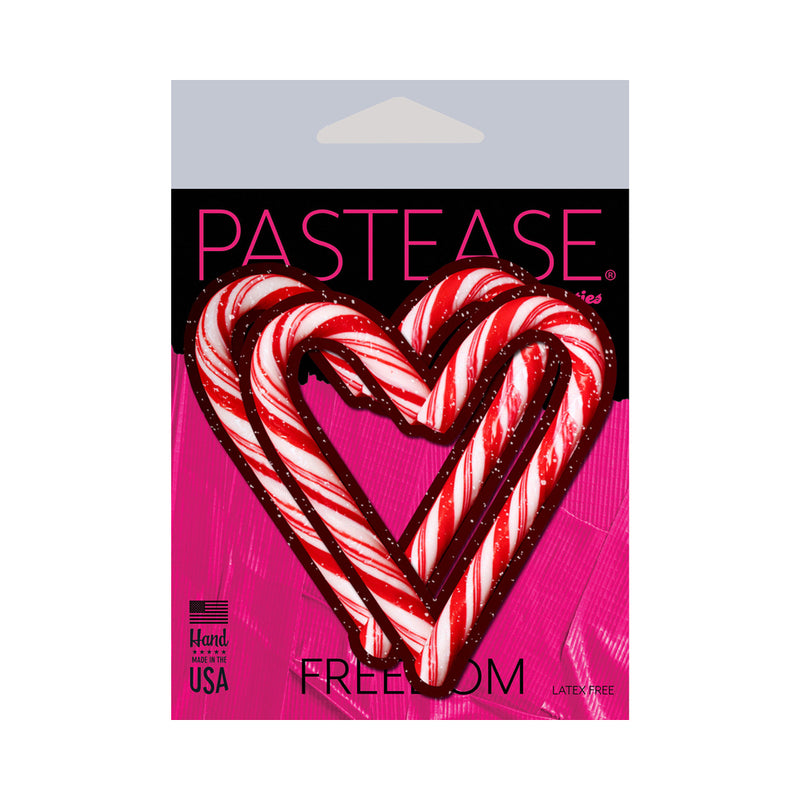 PASTEASE - PEEK-A-BOOB CANDY CANE HEART PASTIES RED/WHITE