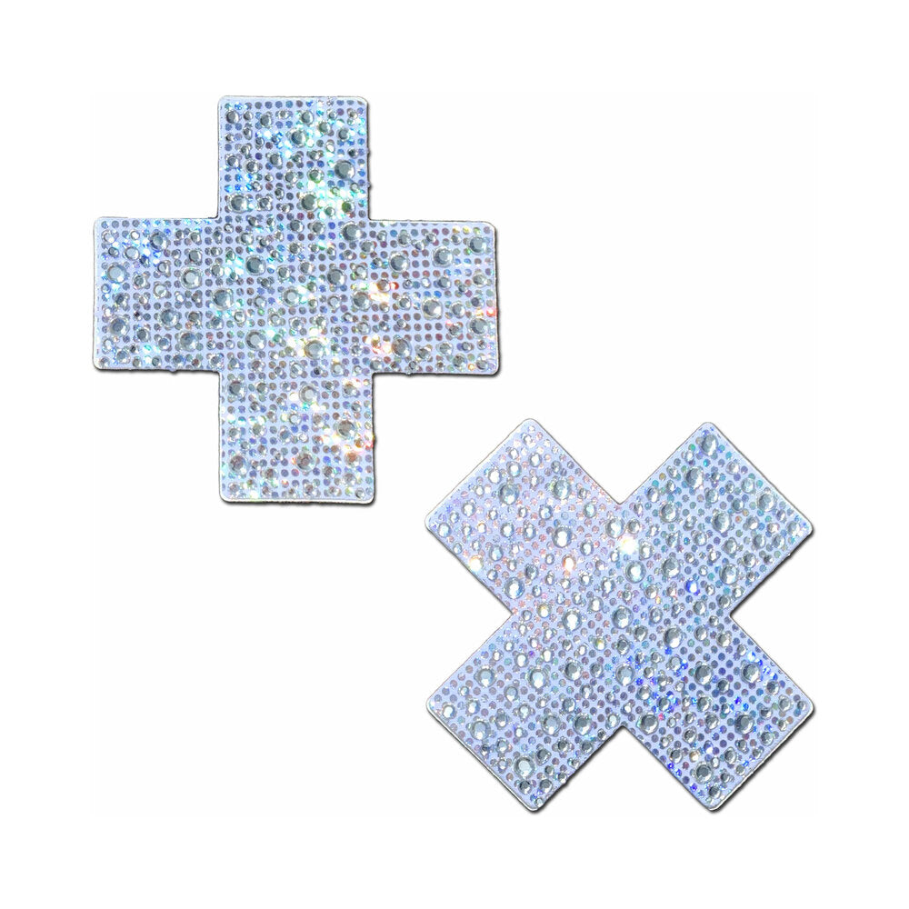 PASTEASE CRYSTAL SPARKLING CROSSES PASTIES SILVER