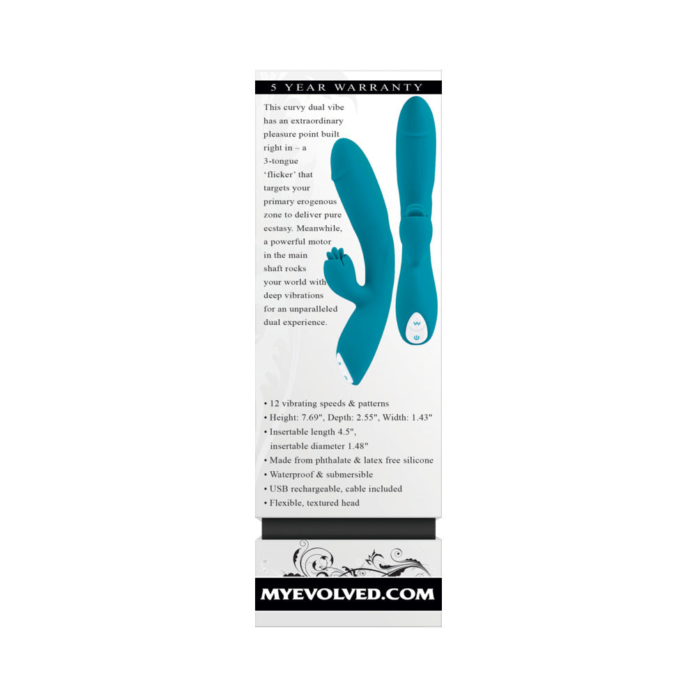 EVOLVED - FIERCE FLICKER RECHARGEABLE DUAL STIM VIBE SILICONE TEAL