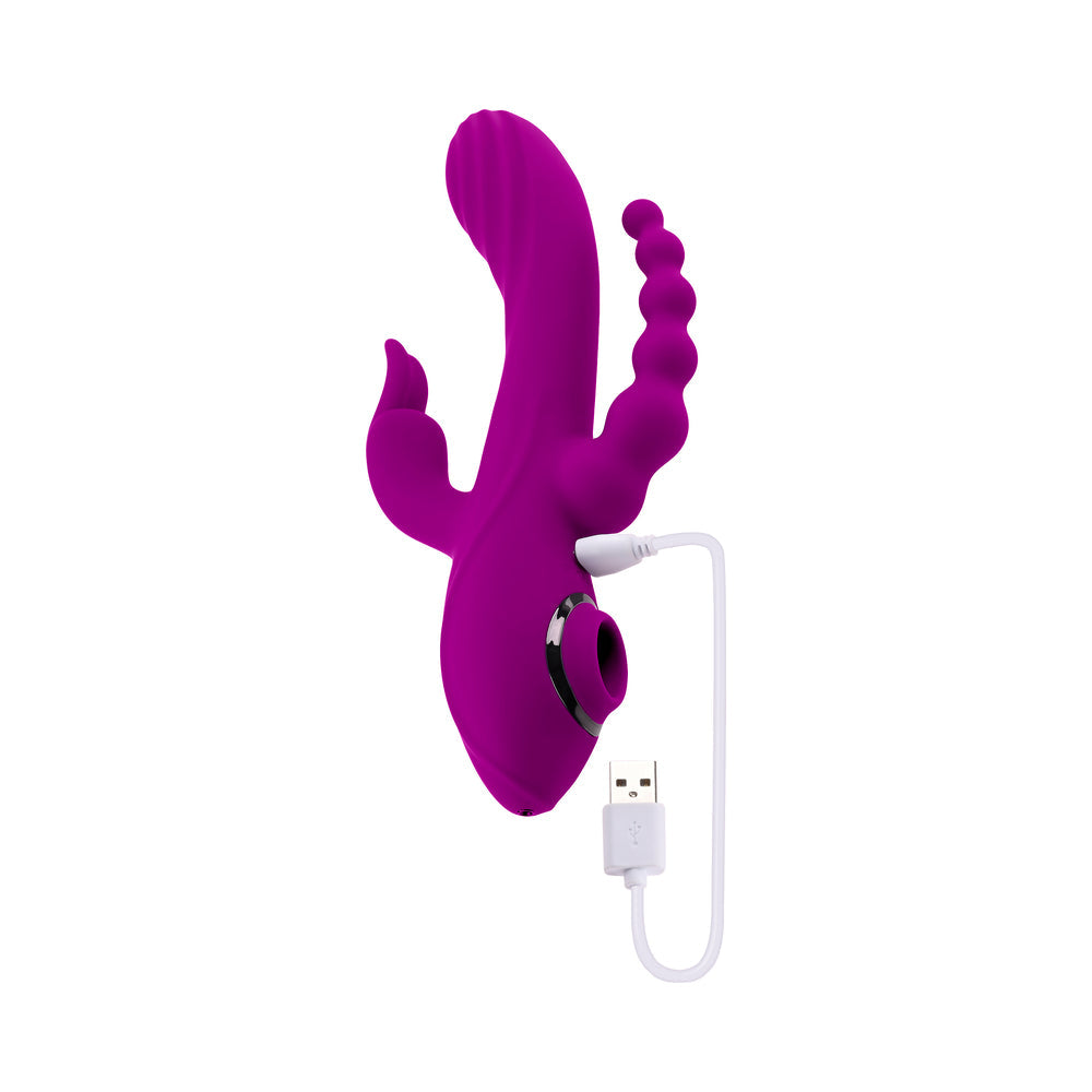 EVOLVED - FOURGASM RECHARGEABLE TRIPLE STIM VIBE WITH SUCTION SILICONE PURPLE